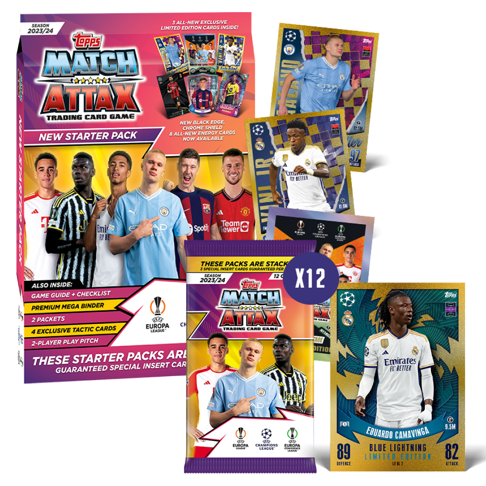 Match Attax 23/24 - Starter Bundle - Starter Pack + 12 envelopes + LE Camavinga - 177 Cards - IMPORTADO
