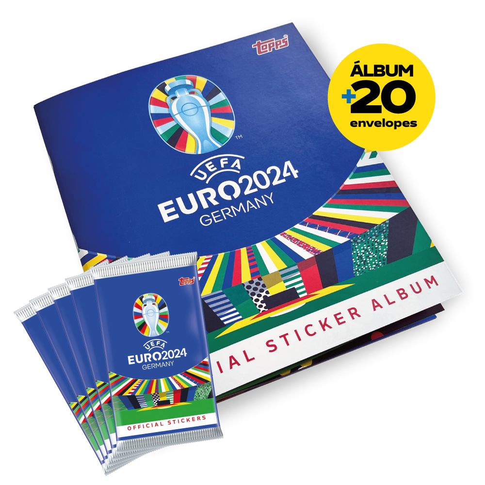 Kit Oficial EURO 2024 - Álbum Capa cartão + 20 Envelopes - 120 Figurinhas