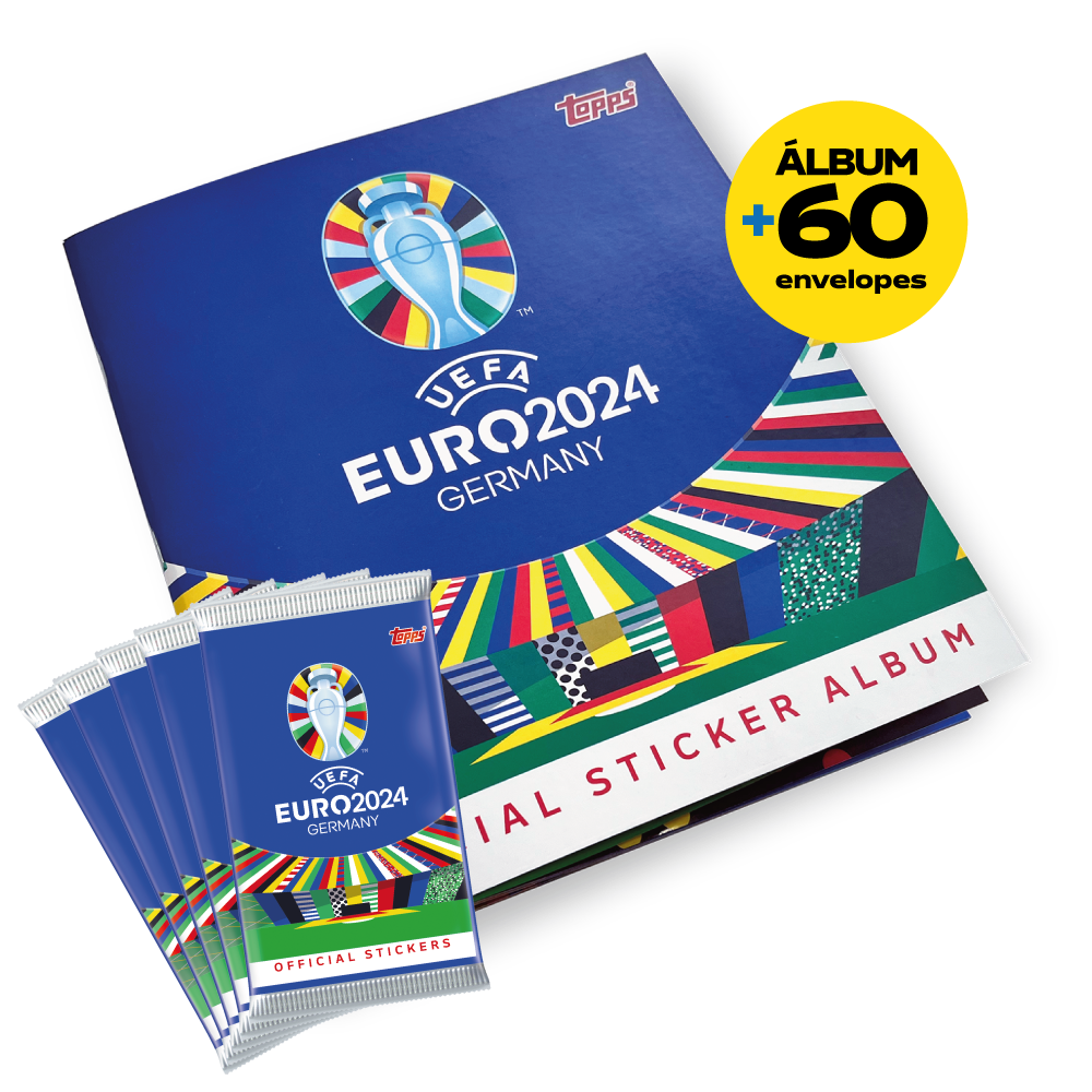 Kit Oficial EURO 2024 - Álbum Capa cartão + 60 Envelopes - 360 Figurinhas