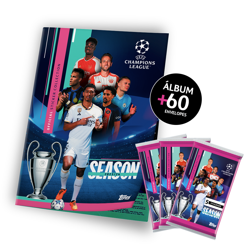 Kit Oficial UEFA 2023/2024 Álbum Capa Cartão + 60 Envelopes - 300 Figurinhas