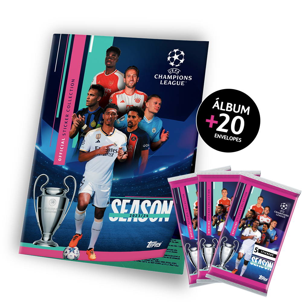 Kit Oficial UEFA 2023/2024 Álbum Capa Cartão + 20 Envelopes - 100 Figurinhas
