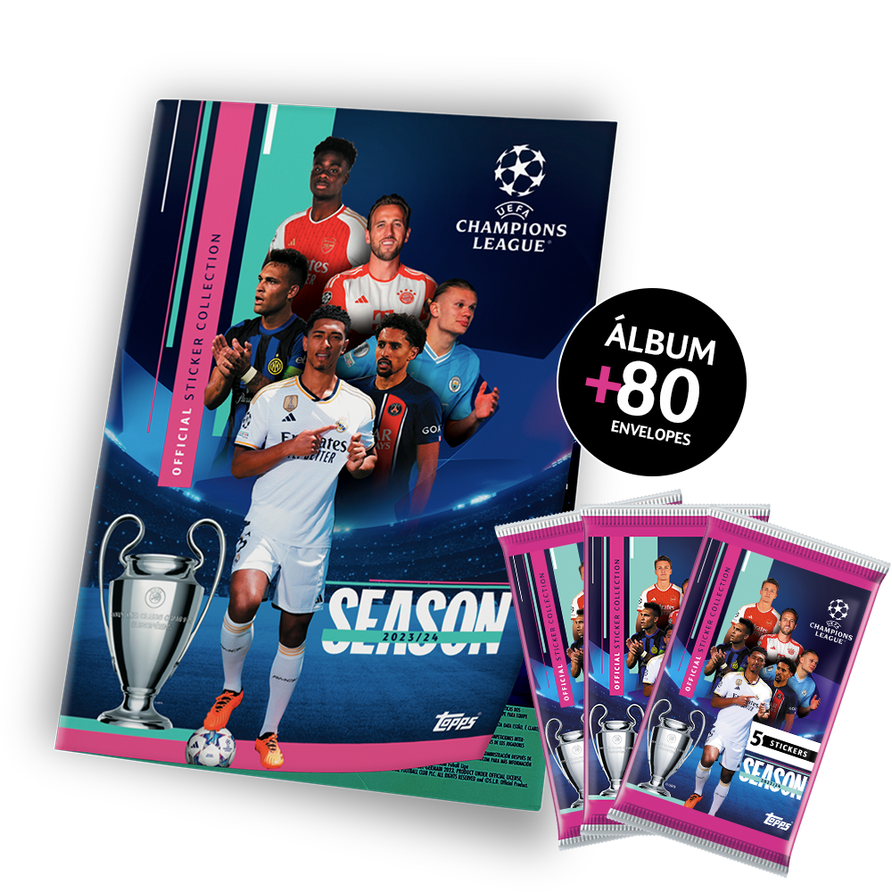 Kit Oficial UEFA 2023/2024 Álbum Capa Cartão + 80 Envelopes - 400 Figurinhas