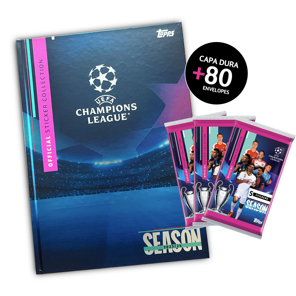 Kit Oficial UEFA 2023/2024 Álbum Capa Dura + 80 Envelopes - 400 Figurinhas